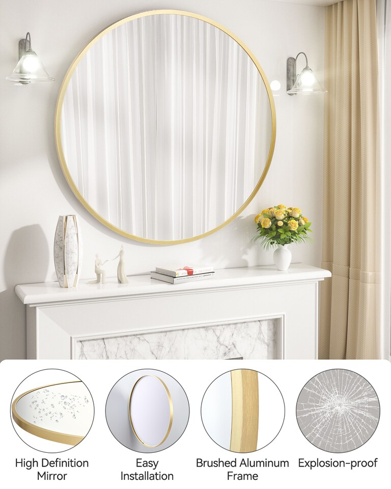 image 1 of London Boutique Gold Round Wall Mirror Bathroom Framed Mirror 45 cm