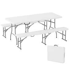 Outsunny 3 Piece Folding Picnic Table and Bench Set with Handles, White