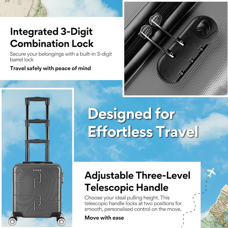 image 1 of Straame 45x35x20cm Dark Grey Cabin Suitcase, 360° Spinner Wheels