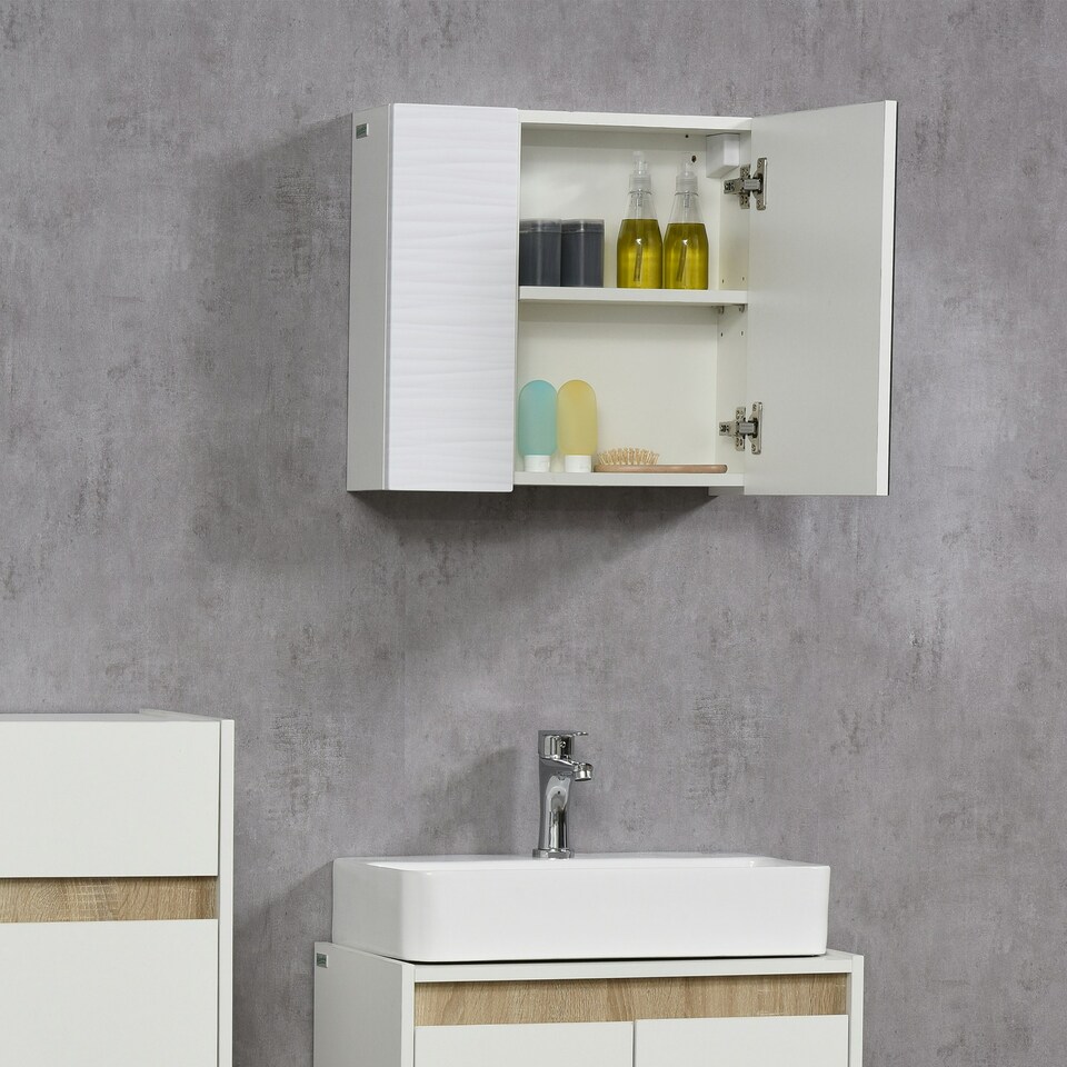 image 1 of kleankin Bathroom Mirror Cabinet Wall Mounted Cupboard w/ Adjustable Shelf
