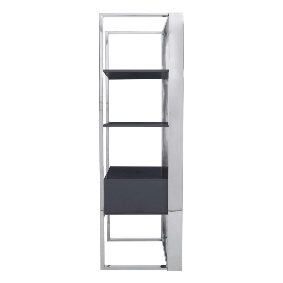 image 1 of Interiors by Premier Hi Gloss Grey Shelf Unit, Sleek Grey Gloss Shelves with Polished Stainless Steel Frame, Modern Open Storage Silver