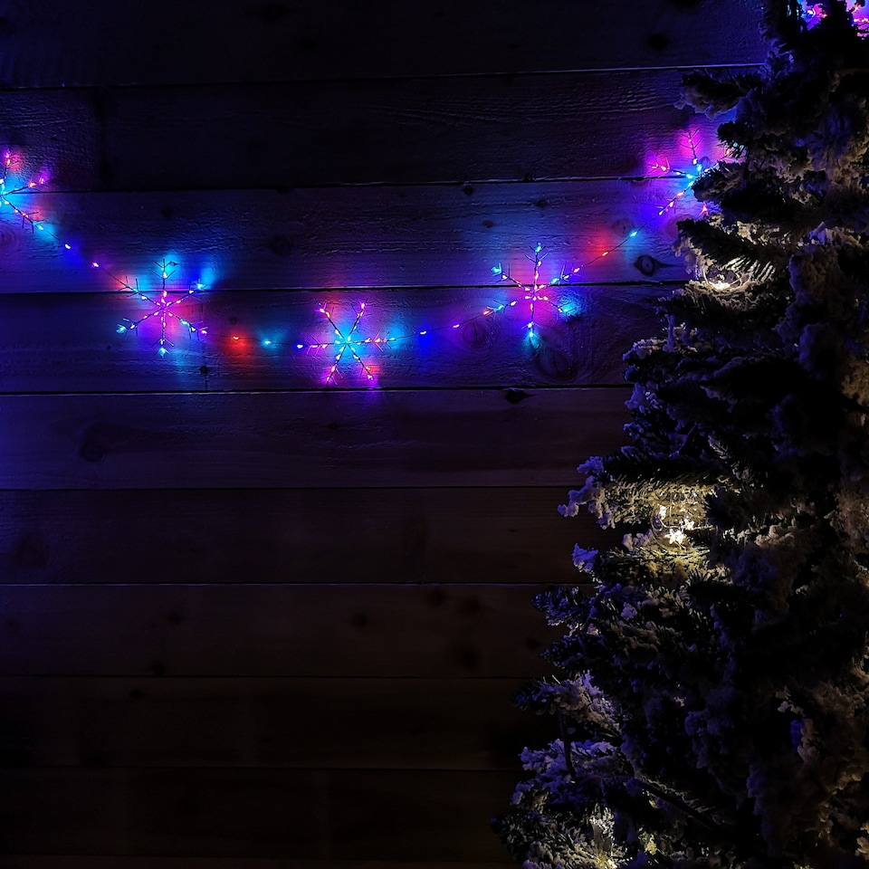 image 1 of 2.6m Set of 10 Snowflake Curtain Lights 258 Rainbow LEDs MicroBrights String Lights