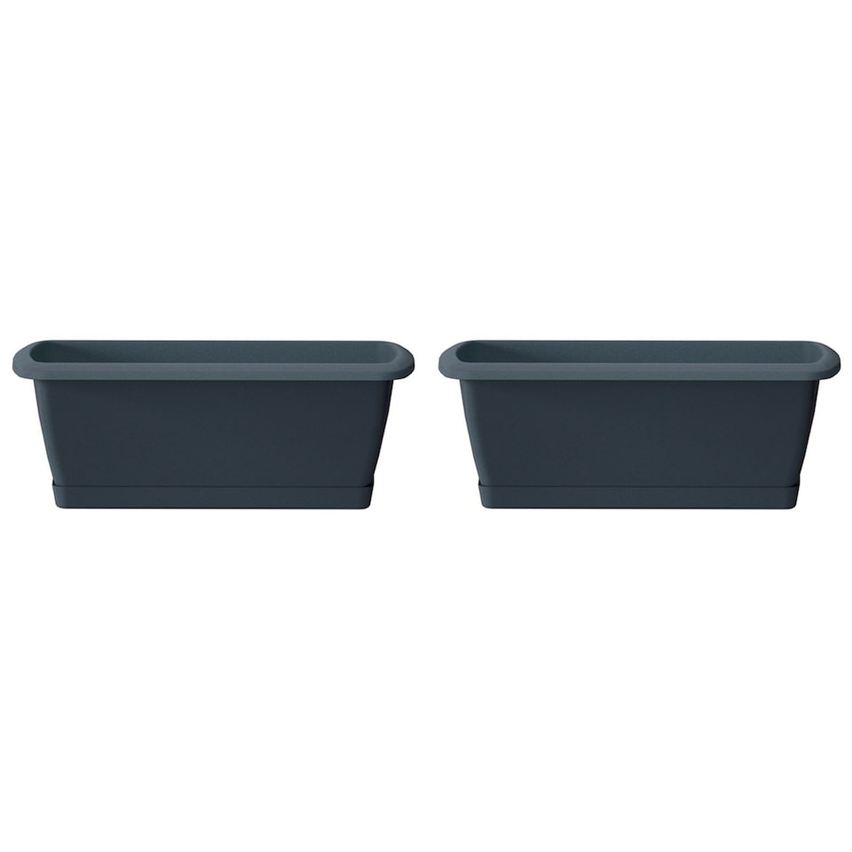 image 1 of Set of 2 Respana Balcony Plant Box with a Saucer Medium | Black | 1