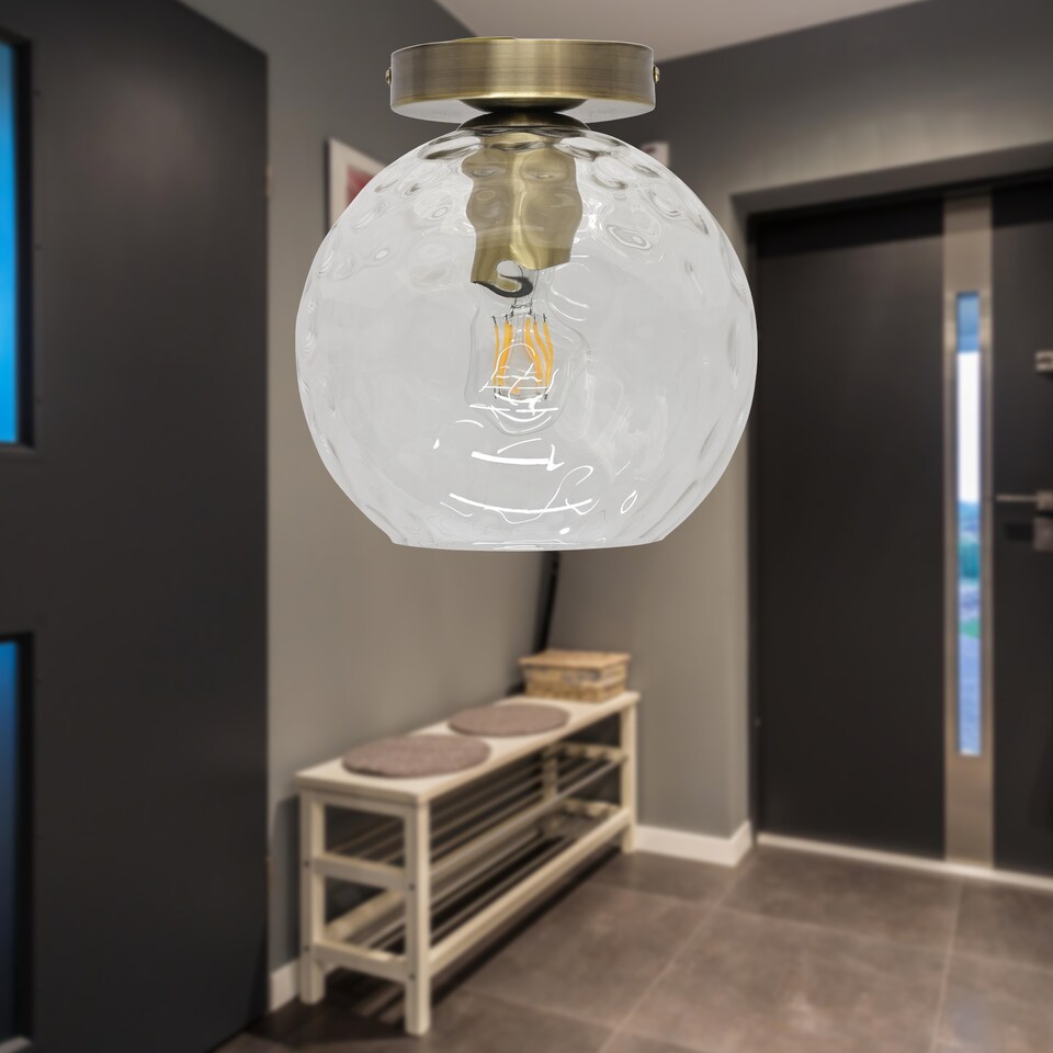 image 1 of Set of 2 Barnum - Dimple Glass Globe Antique Brass Ceiling Lights