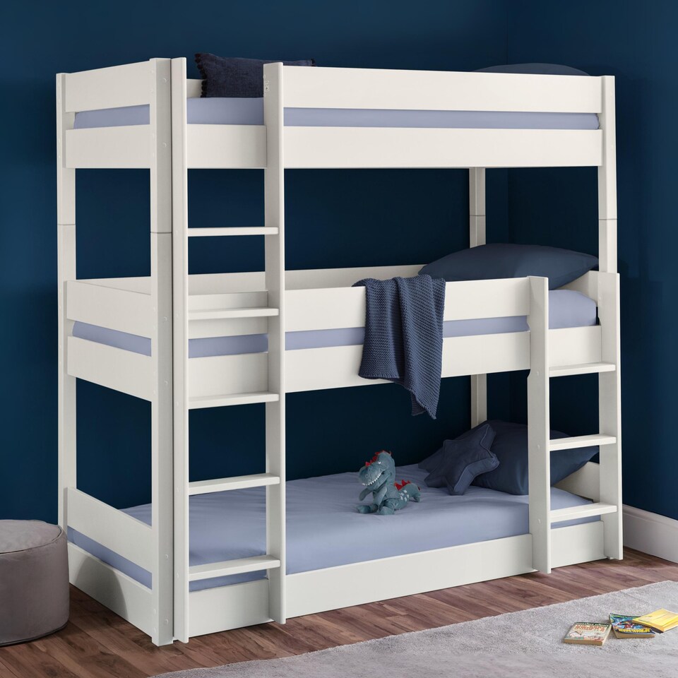 image 1 of Trio 90cm Single White 3 Tier Triple Bunk Bed