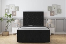 Sloomy Watson Black Plush Bed Frame With Mattress With 50" Upholstered Headboard 4'6 Double