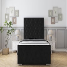 Sloomy Watson Black Plush Bed Frame With Mattress With 50" Upholstered Headboard 4'6 Double