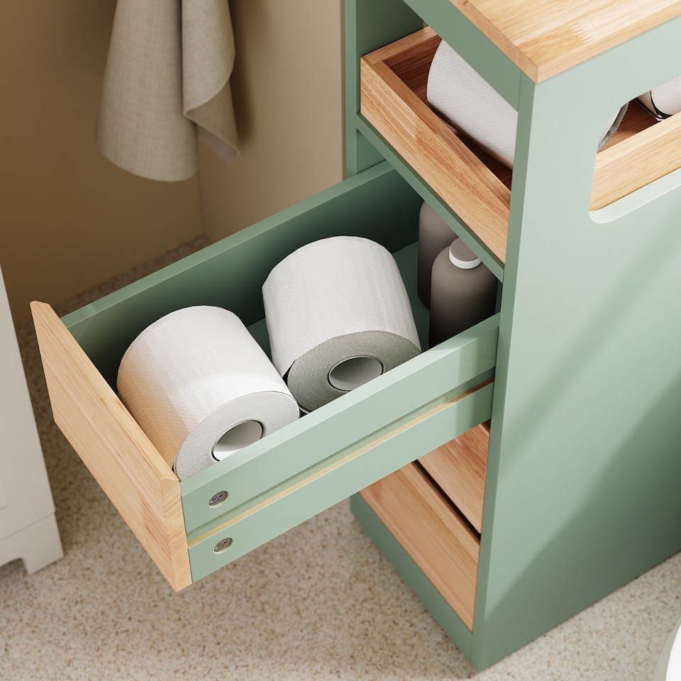 image 1 of SoBuy 4-Drawer Bathroom Side Cabinet with Open Top Compartment, Green & Wood, 25.6x9.1x32.3 inches, 22 kg - BZR54-II-GR