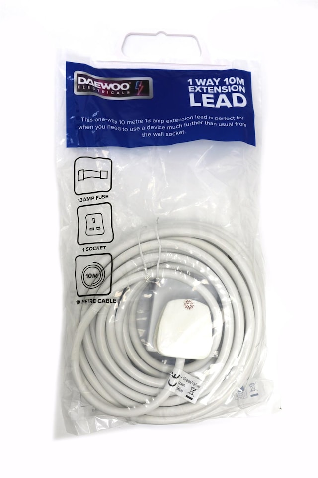 Daewoo 1 Gang 10m Extension Lead | White