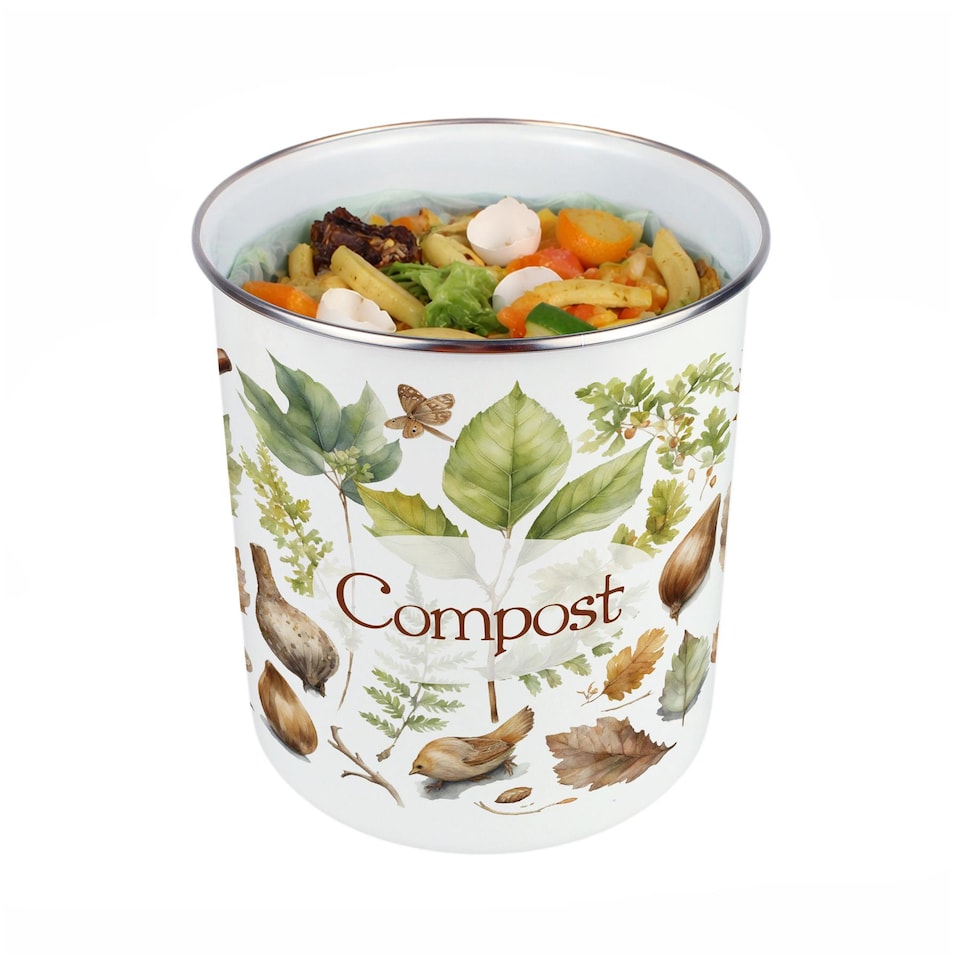 image 1 of Woodland Compost Caddy - Metal 2L Decorative Kitchen Food Waste Bin