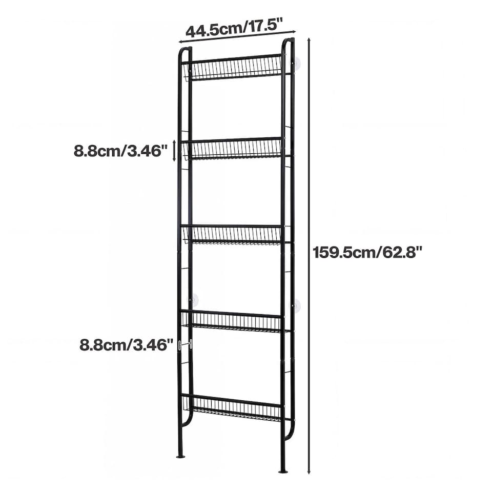 image 1 of Levede Behind Door Storage Organiser Narrow 5-Tier Bathroom Shelves,Steel,Black