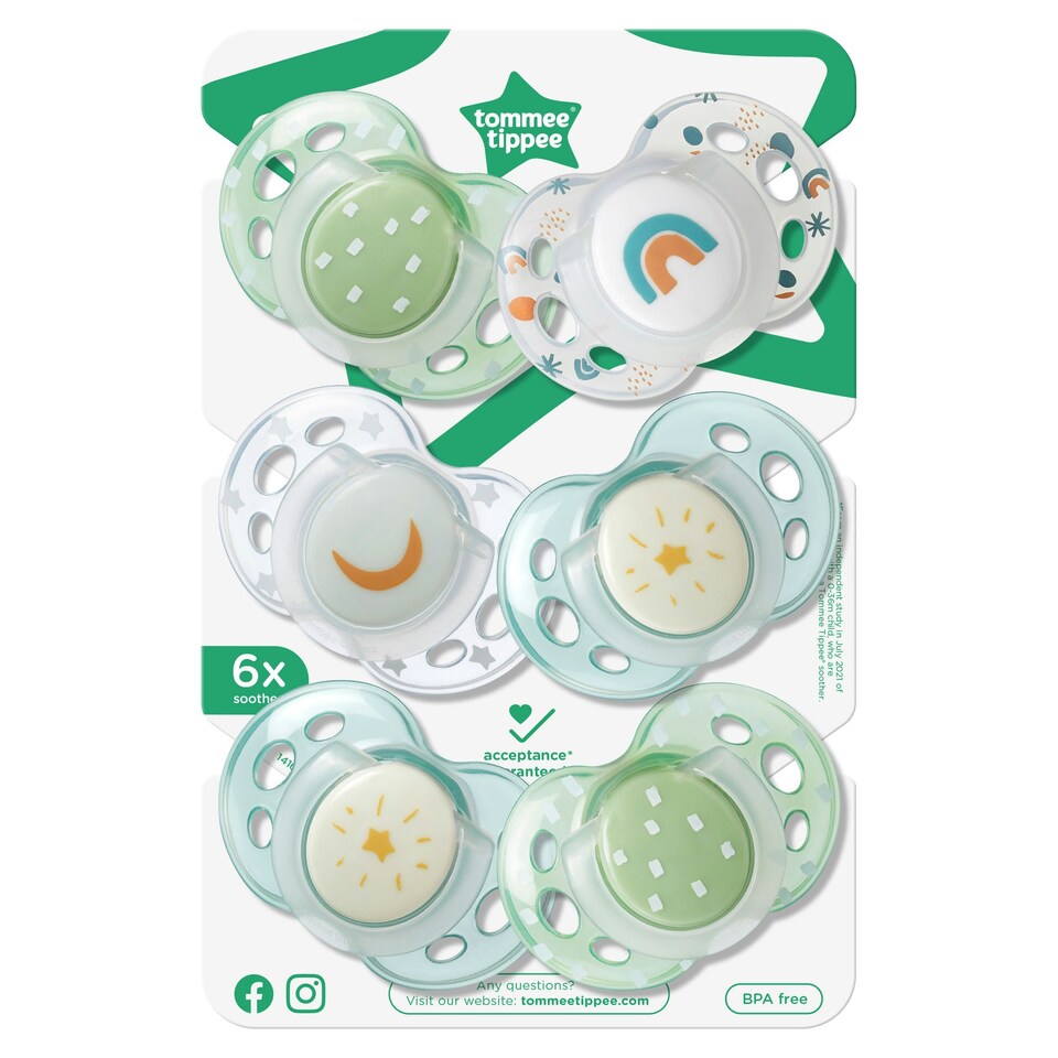 image 1 of Tommee Tippee Night Soother, 18-36 months 6 pack