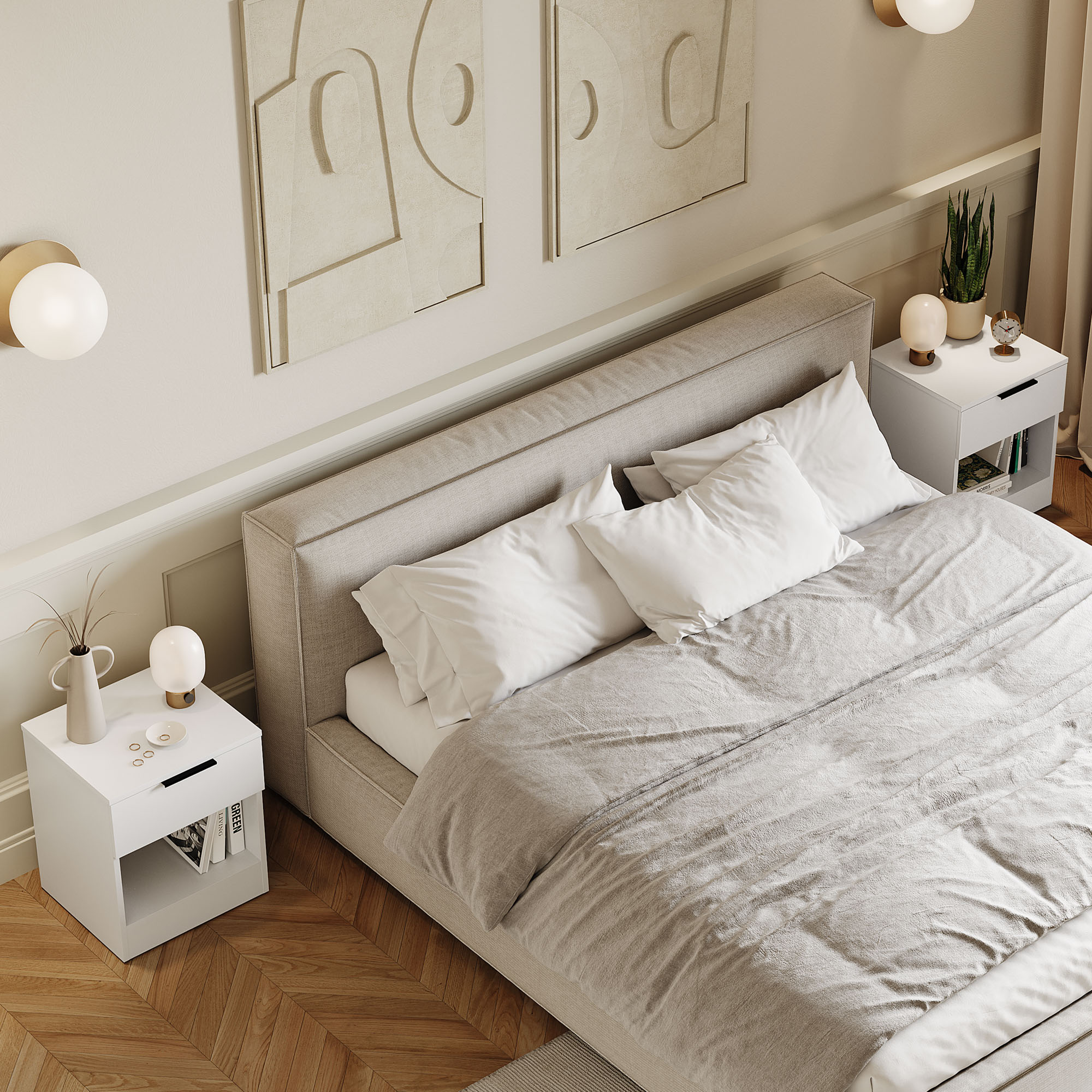Vida Designs Trega 1 Drawer Bedside Chest Bedroom Storage Unit - (H) 41cm x (W) 39cm x (D) 28cm - White, Set of 2