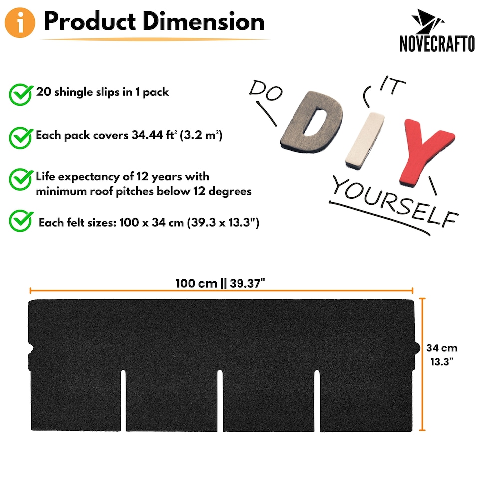 image 1 of Bitumen Roof Felt Shingles (3.2 sqm), Asphalt Roof Shingles - Weather Resistant Roofing Tiles 20 pcs