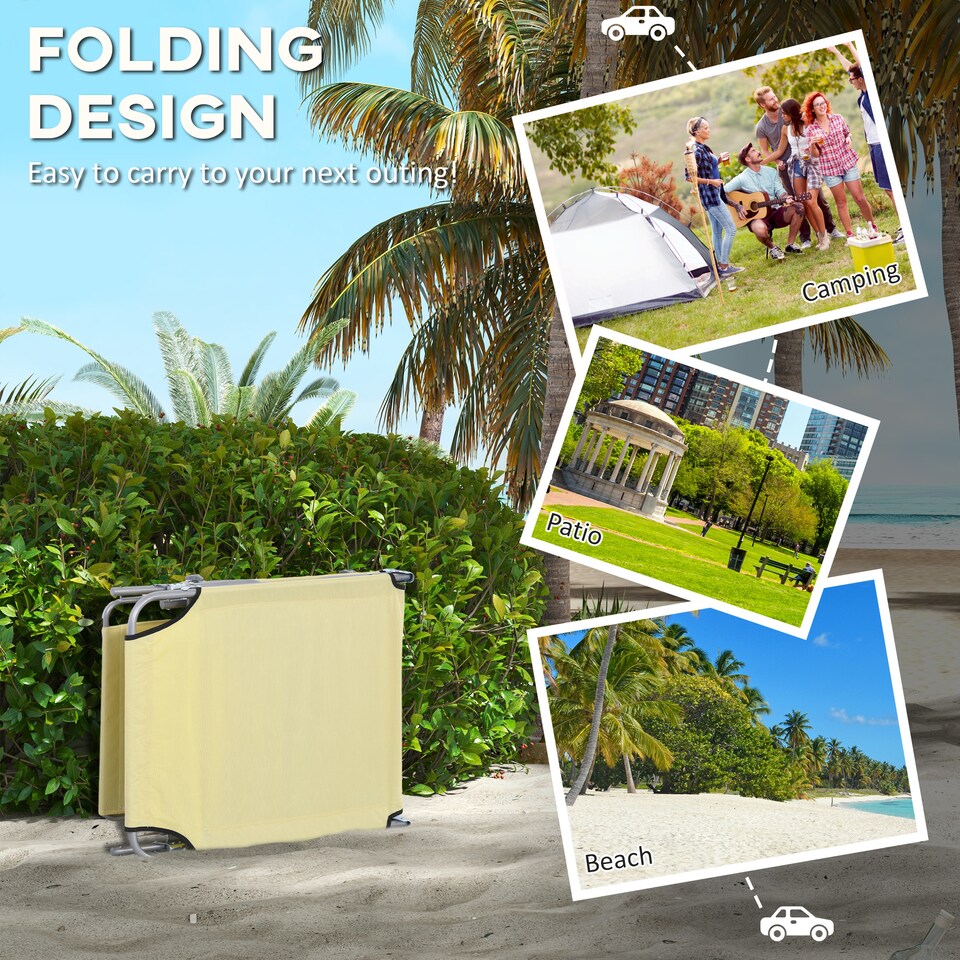 image 1 of Outsunny Folding Sun Lounger Set of 2 w/ Sunshade Adjustable Backrest Beige