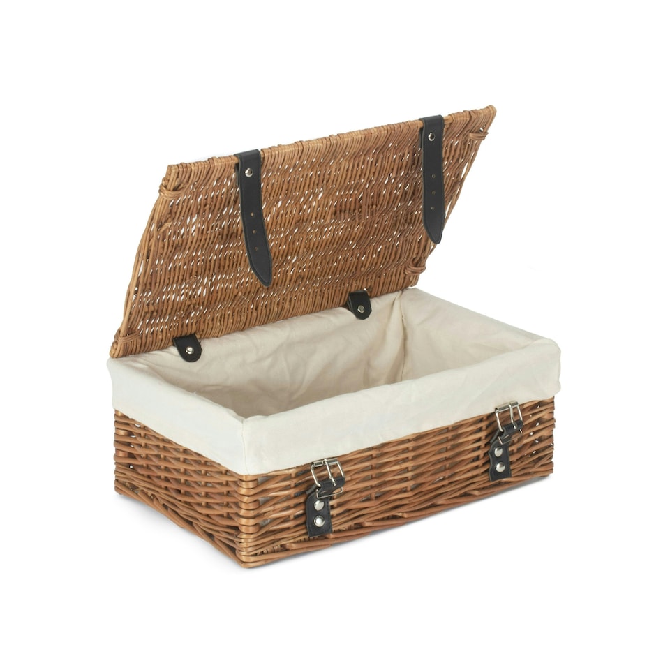 image 1 of 35cm Double Steamed Wicker Picnic Basket with Lining White | White | One Size