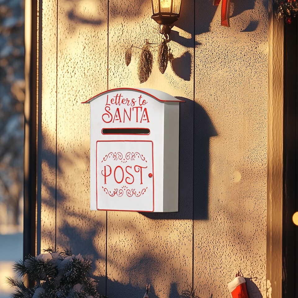 image 1 of HOMCOM Christmas Post Bo, Letters to Santa Mailbo, Wall Mounted Postbo, Christmas Decoration for Indoor and Outdoor, White