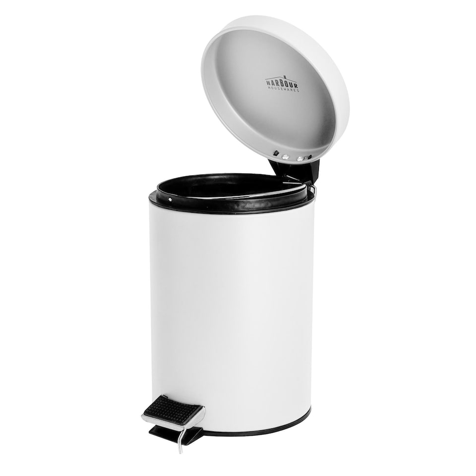 image 1 of Harbour Housewares 2x Bathroom Pedal Bins - 3L - Matt White Round Stainless Steel Slim Rubbish Dustbin Lid and Inner Liner Bucket