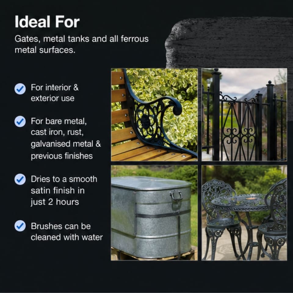 image 1 of Rustins - Quick Dry Metal Paint Smooth Satin Black 500ml