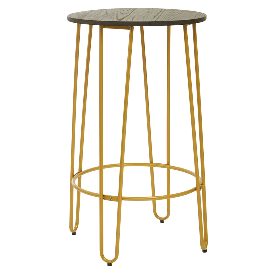 image 1 of Interiors by Premier Set of 3 Gold Frame Bar Table Stool Set , Hairpin Stool for Kitchen Counter, Elm Wood Metal Frame Stool
