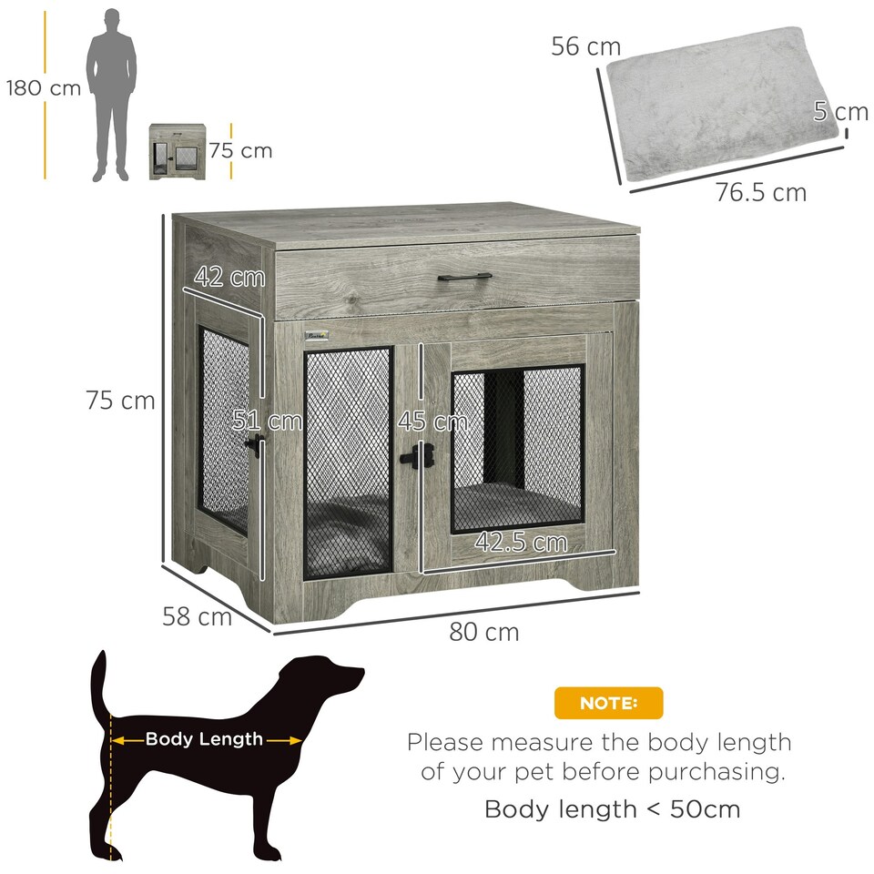 image 1 of PawHut Modern Pet Crate End Table w/ Double Doors, Drawer, for Medium Dogs