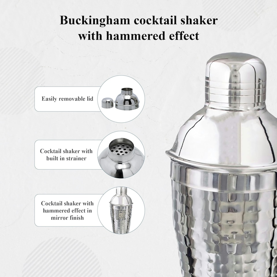 image 1 of Buckingham Stainless Steel Professional Cocktail Shaker 750 ml , hammered effect Silver