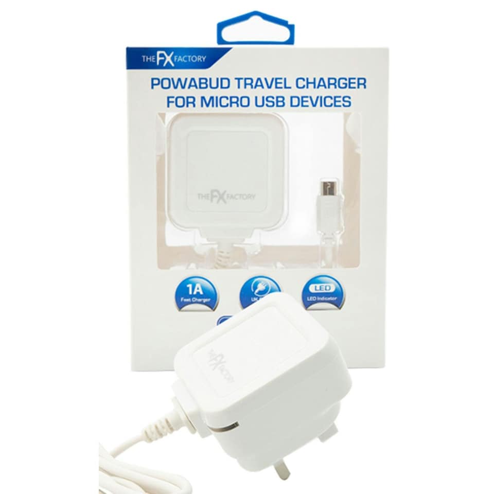 image 1 of FX Mains Charger Powabud for USB 1A&MicroUSB Devices for Micro USB Devices, White