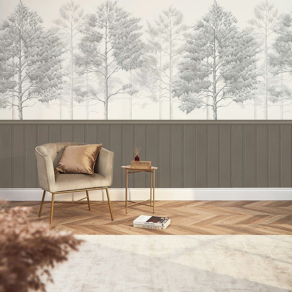 Sample of Woodland Whisper Panel Wallpaper in Mocha Multi