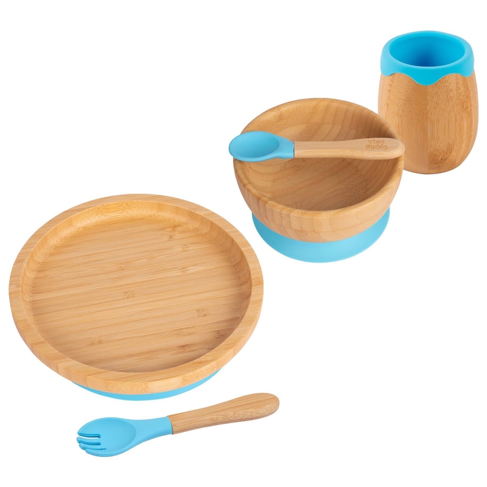 image 1 of Tiny Dining 5pc Bamboo Round Baby Weaning Set - Blue