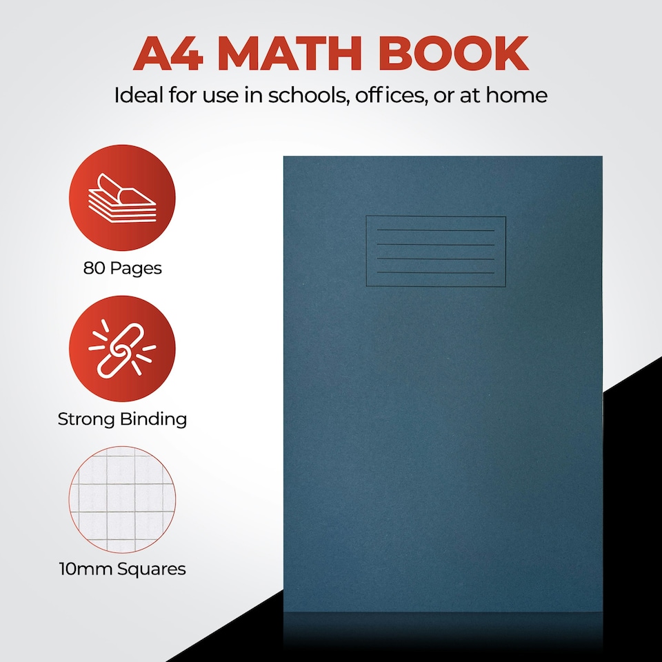 image 1 of Janrax A4 Blue 80 Page 10mm Squared Paper Exercise Book WF Paper with 225gsm Manilla Cover