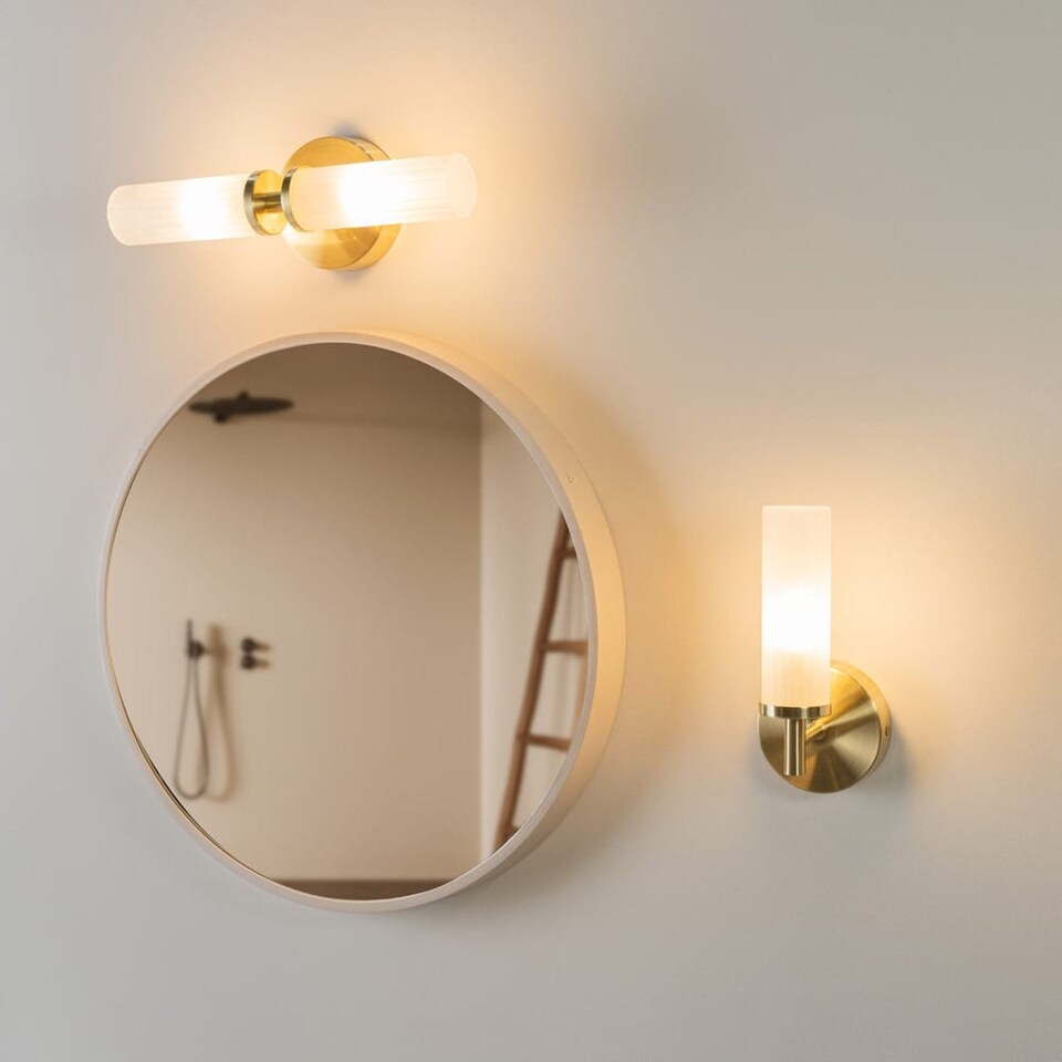 image 1 of ValueLights Canya Pair Gold 2 Way IP44 Frosted Glass Wall Lights & Bulbs | Gold