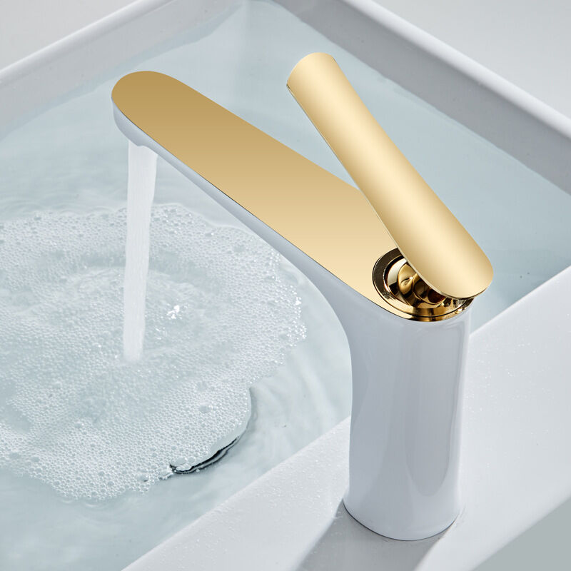 Luxury bathroom faucet, single handle brass sink faucets, cold and hot water bathroom sink faucet, white gold