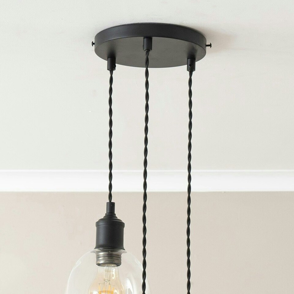 image 1 of ValueLights Kira Glass Cloche Dome 3 Drop Cluster Matte Black Ceiling Pendant Light Black