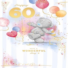 Bear Dancing Amongst Balloons Embellished 60th Birthday Card