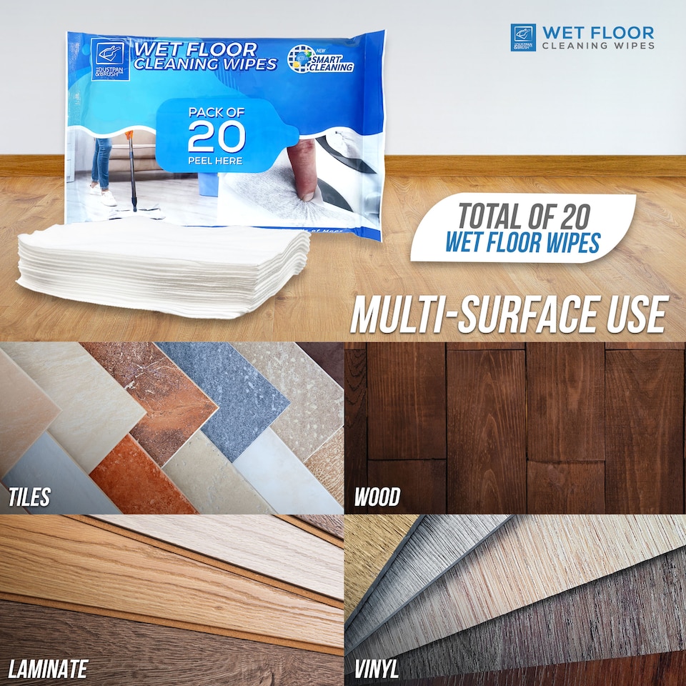image 1 of Wet Floor Cleaning Wipes (Pack of 20) Wood & Tile Floor Streak-Free Wet Mop Cloths Compatible with Most Brands