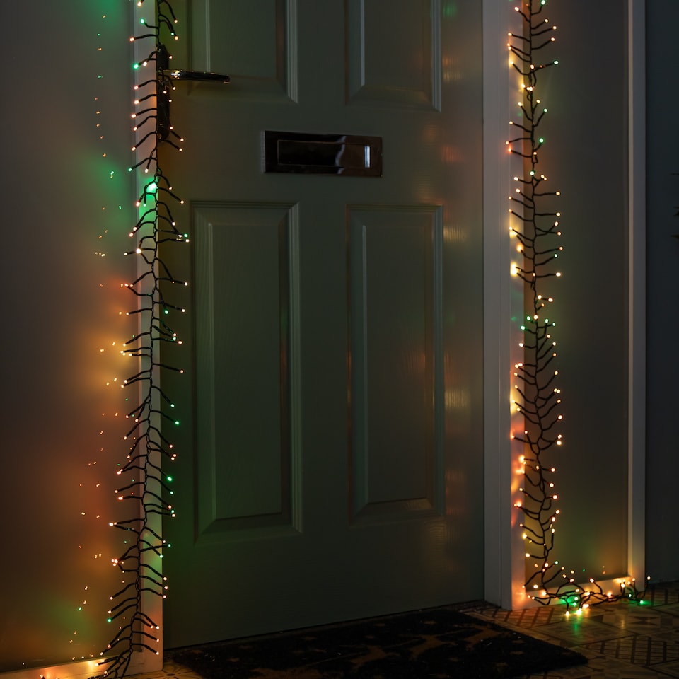 image 1 of 5.5m 426 Cluster LED Autumn Twist Door Garland with Multi-Coloured LEDs on Green Cable