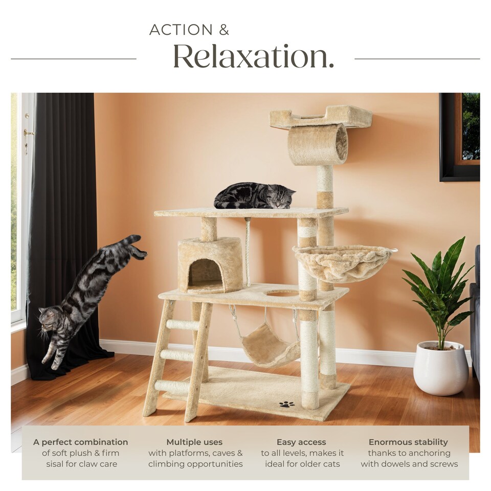 image 1 of Cat Tree Marcel - 141 cm, sisal cat scratching post | Cream | beige | One Size | 1