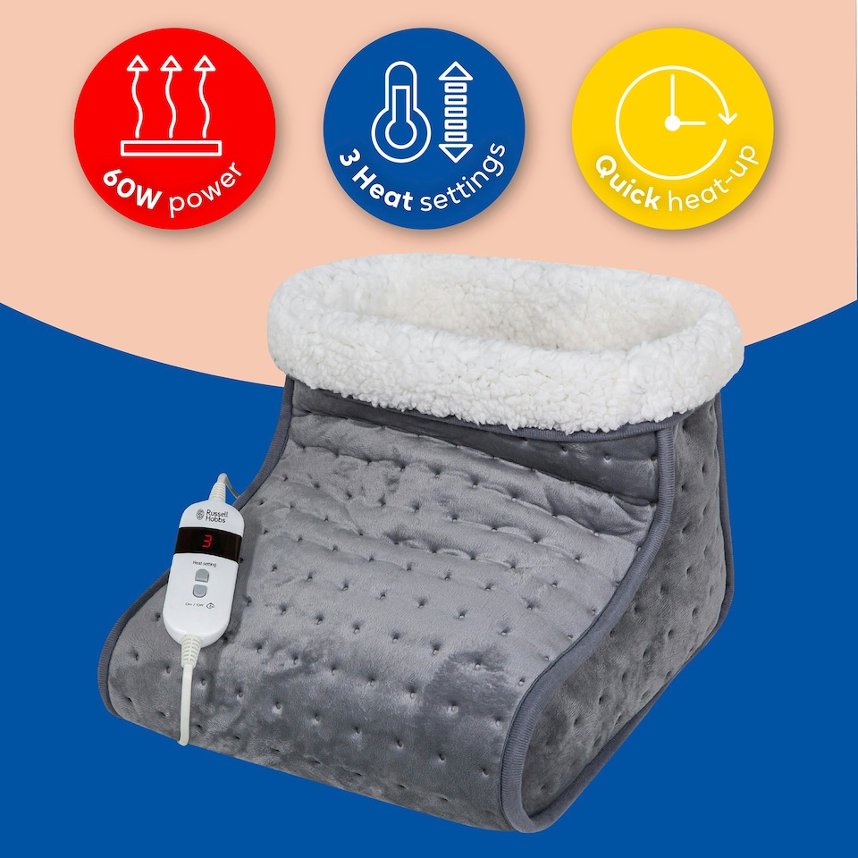 image 1 of Russell Hobbs Foot Warmer Electric Heater Grey with 3 Heat Settings & 2 Year Guarantee RHHSL1001