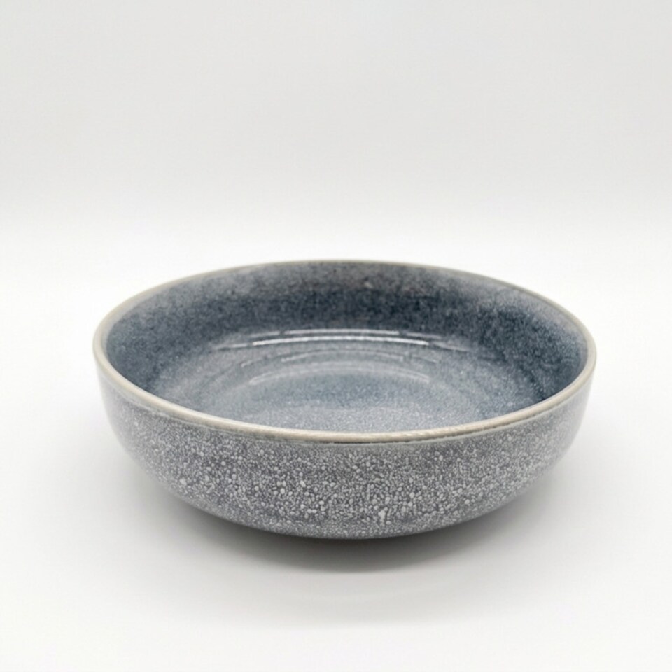 image 1 of Reactive Ash Blue Glaze Dinnerware Pasta Bowl 4pc Set 20cm