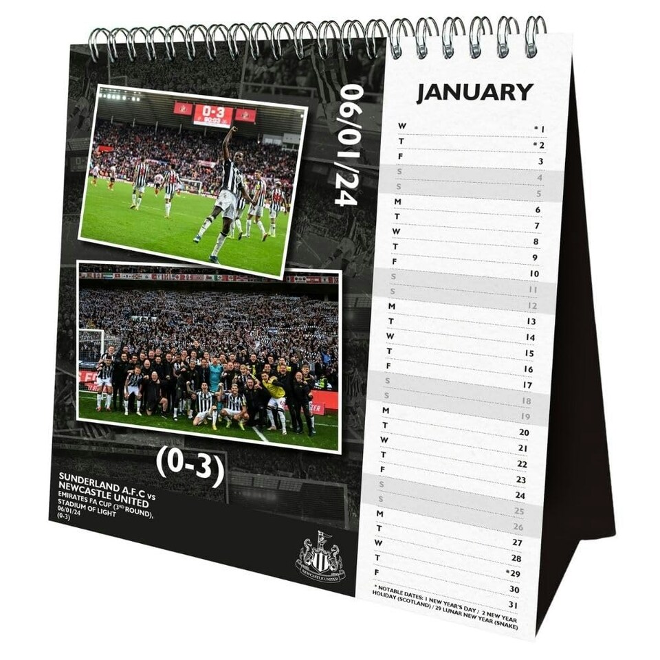 image 1 of Newcastle United FC Memorable Moments 2025 Desktop Calendar - Black/White - 16cm x 17cm