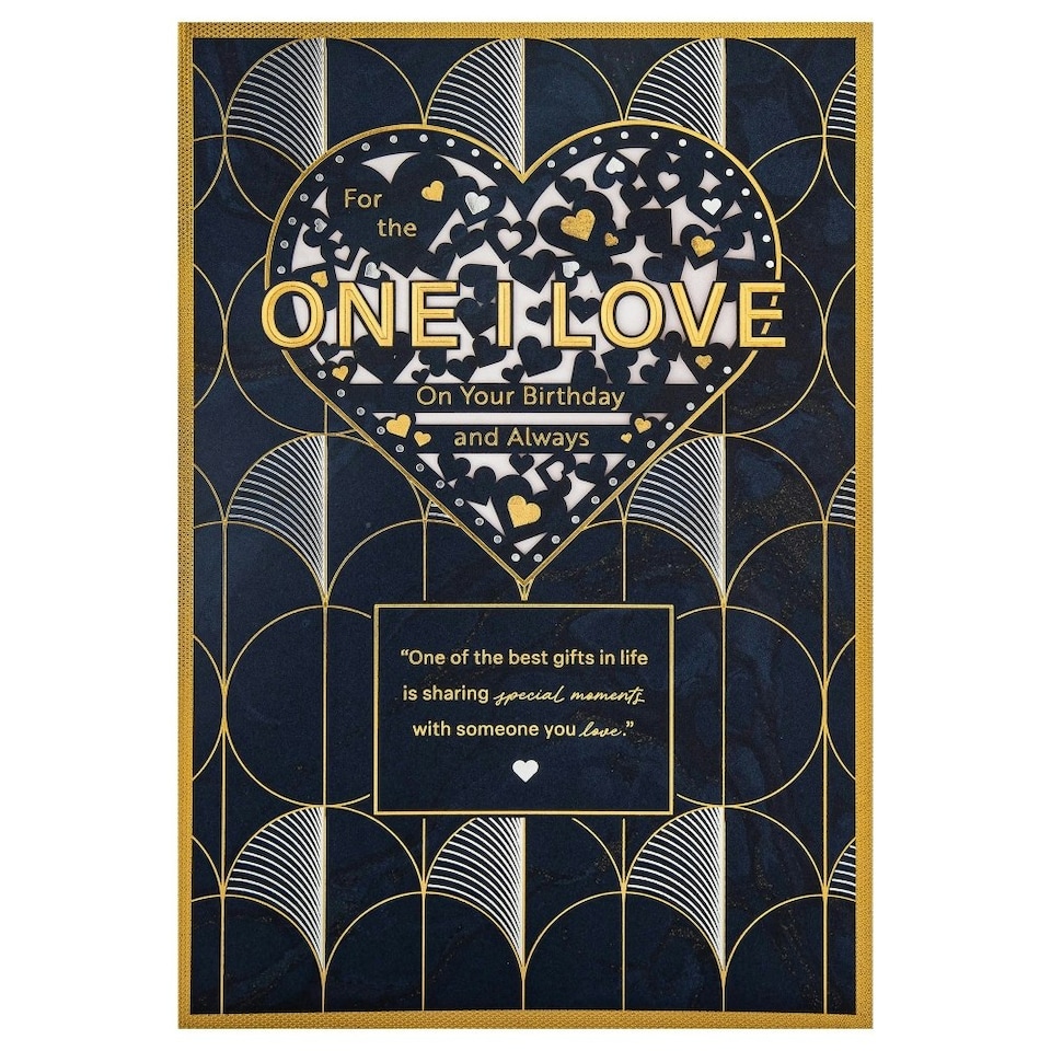 image 1 of Dark Patterned Design with Heart for One I Love Birthday Card