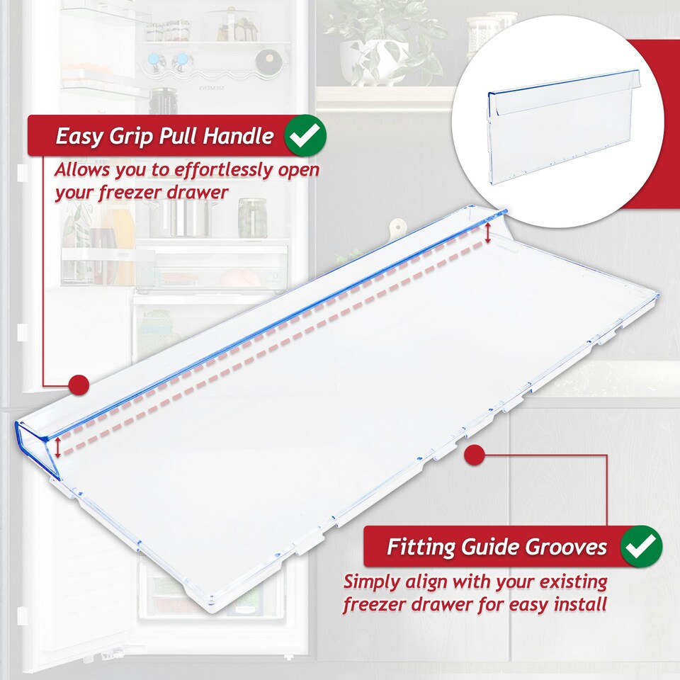 image 1 of SPARES2GO Freezer Drawer Cover for Beko CCFM CFG CNA CSA CSG CXF DRC RCHA RCHE RCNA RCSA Fridge Freezers (Top or Middle Shelf Front Panel) Clear