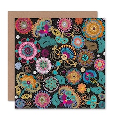Multi Coloured Floral Pattern Kaleidoscope Art Card