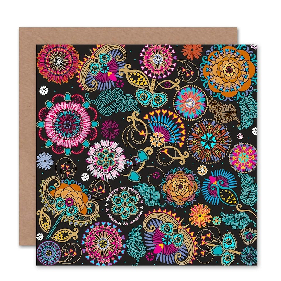 image 1 of Multi Coloured Floral Pattern Kaleidoscope Art Card