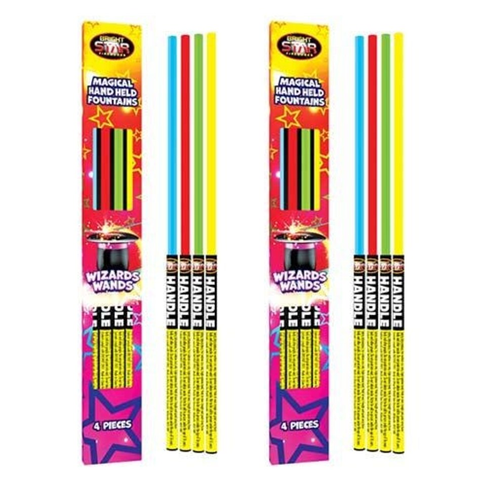 Wizards Wands Hand-Held Assorted Colour Fountain Sparklers - 2 Packs of 4