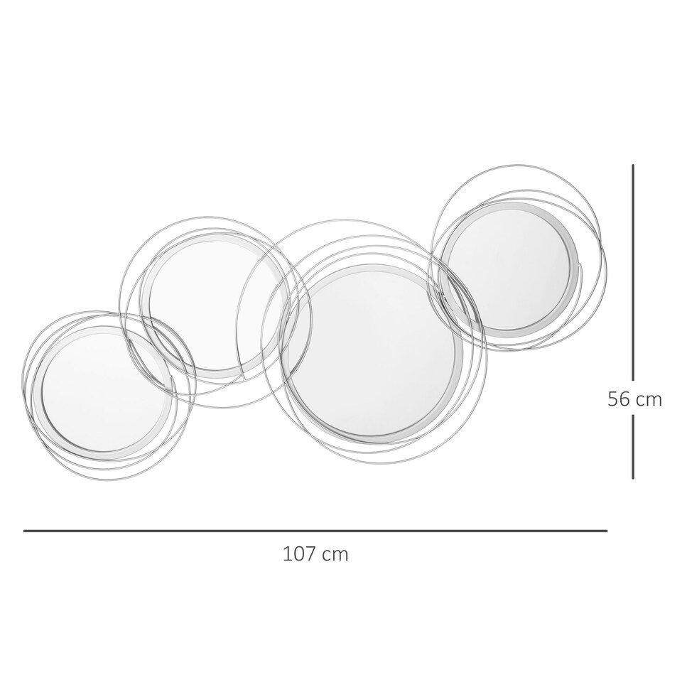 image 1 of HOMCOM Metal Wall Mirrors, 107cm Modern Decorative Silver Mirror Decor Hanging, Home Wall Sculptures for Living Room Bedroom Dining Room | Silver