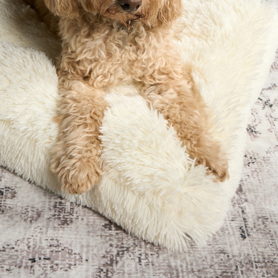 image 1 of OHS Soft Cosy Warm Fluffy Pet Dog Cat Large Cushioned Plump Plush Mat, 80x60cm Black | L