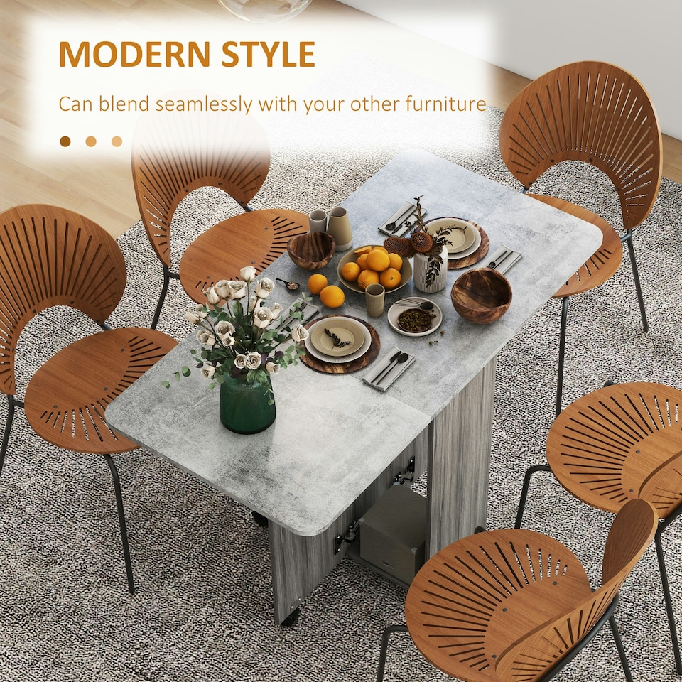 image 1 of HOMCOM Folding Dining Table, Drop Leaf Table With Storage Drawers Grey Marble