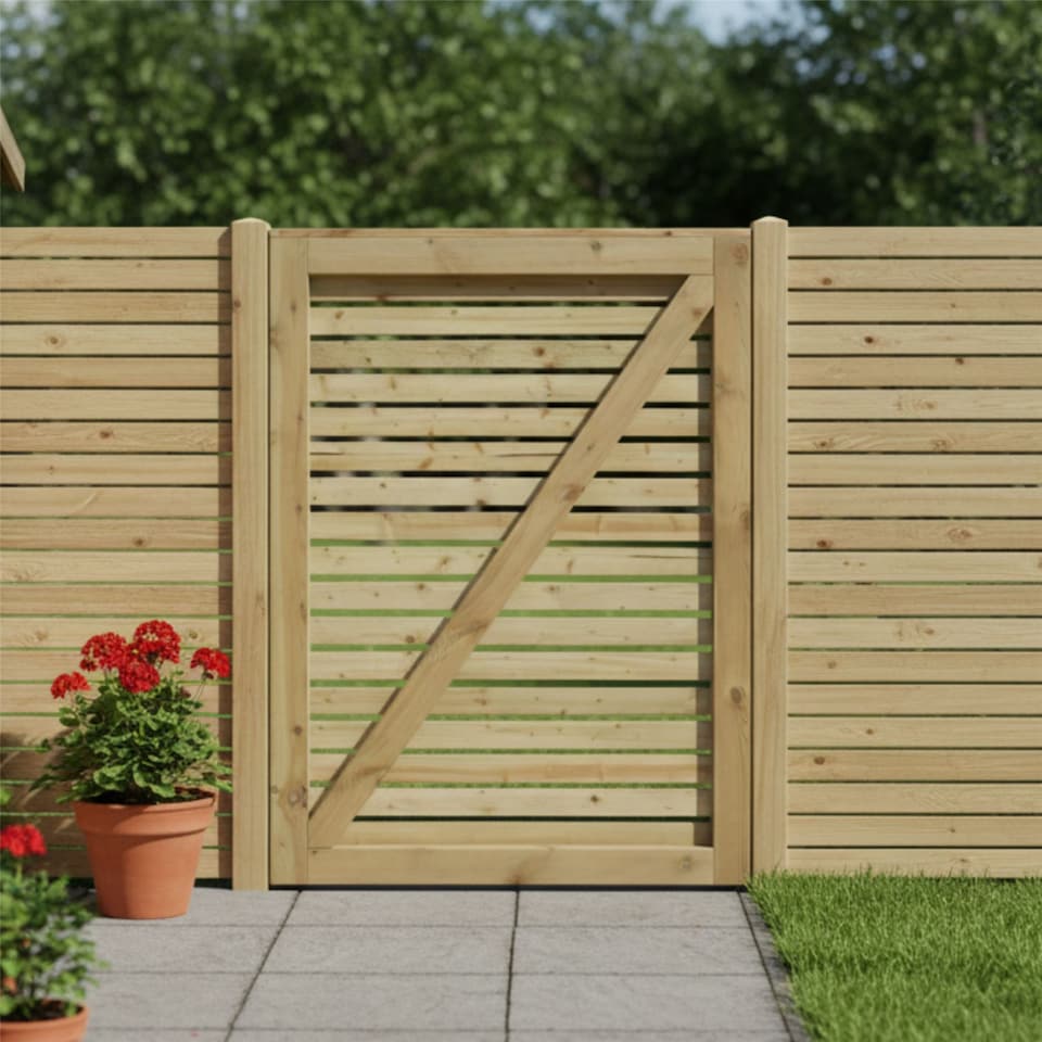 image 1 of Roma Slatted Garden Gate 4ft x 3ft Treated Wooden Decorative Venetian-Style Door