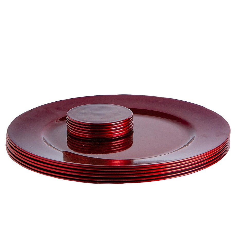 image 1 of Argon Tableware 12 Piece Metallic Charger Plates Set - Dark Red